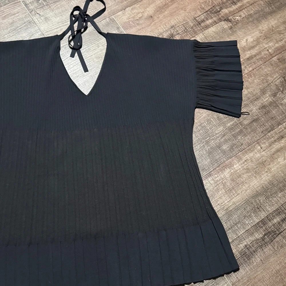CHANEL Black Pleated Dress 👗 with Logo Button V neck - Picture 14 of 14